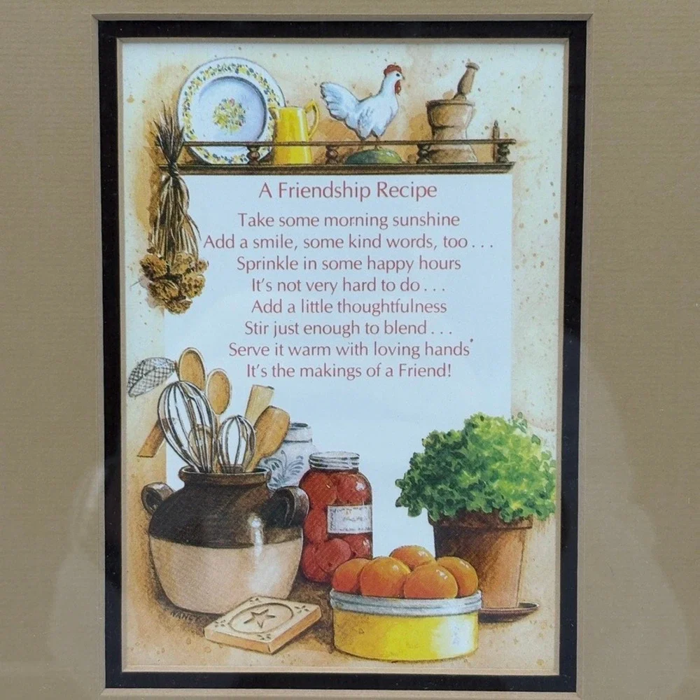 Vintage Cottage Kitchen Wall Art Friendship Recipe 1964 Homemakers Stamp 10.5x14